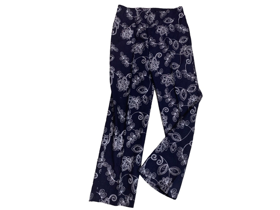 Size 10 Collection Harve Benard Women's Navy Blue Embroidered New Linen Blend Pants