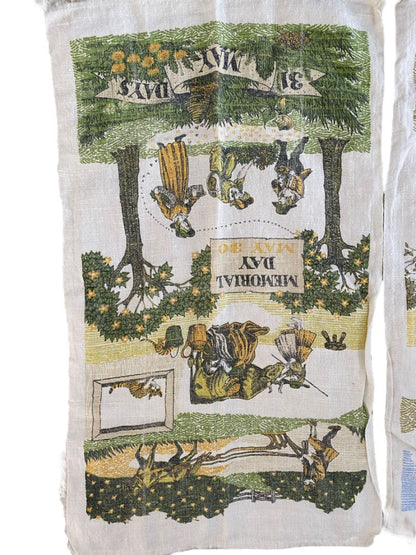 Lois Lang Signed Spring Month Tea Towels Signed Vintage March April May Folk Art Set of 3 28" x 17"