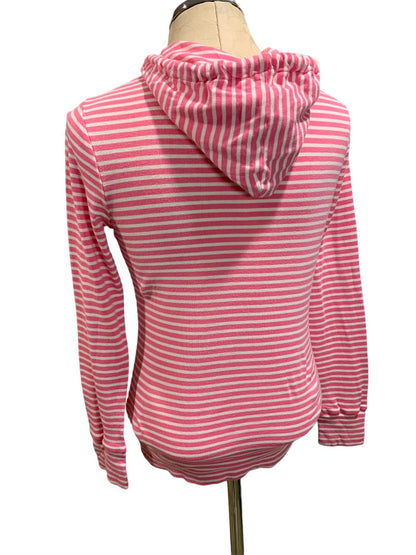 Small 1901 Women's Lightweight Pink White Striped Pullover Hoodie Soft Cotton Modal