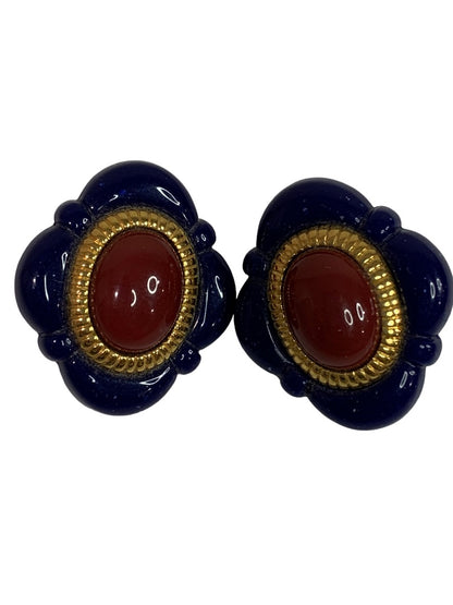 Avon Arabesque Faux Resin Lapis Lazuli Cinnabar Beaded Earrings