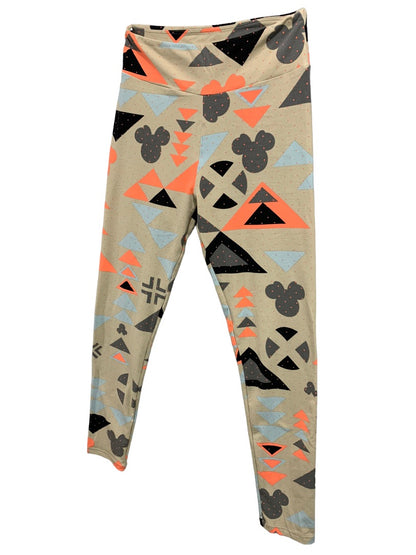 One Size LulaRoe Women's Mickey Geometric Leggings Tan Coral Triangles