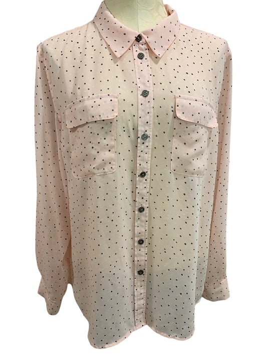 Large Two by Vince Camuto Women's Sheer Pink Button Up Blouse