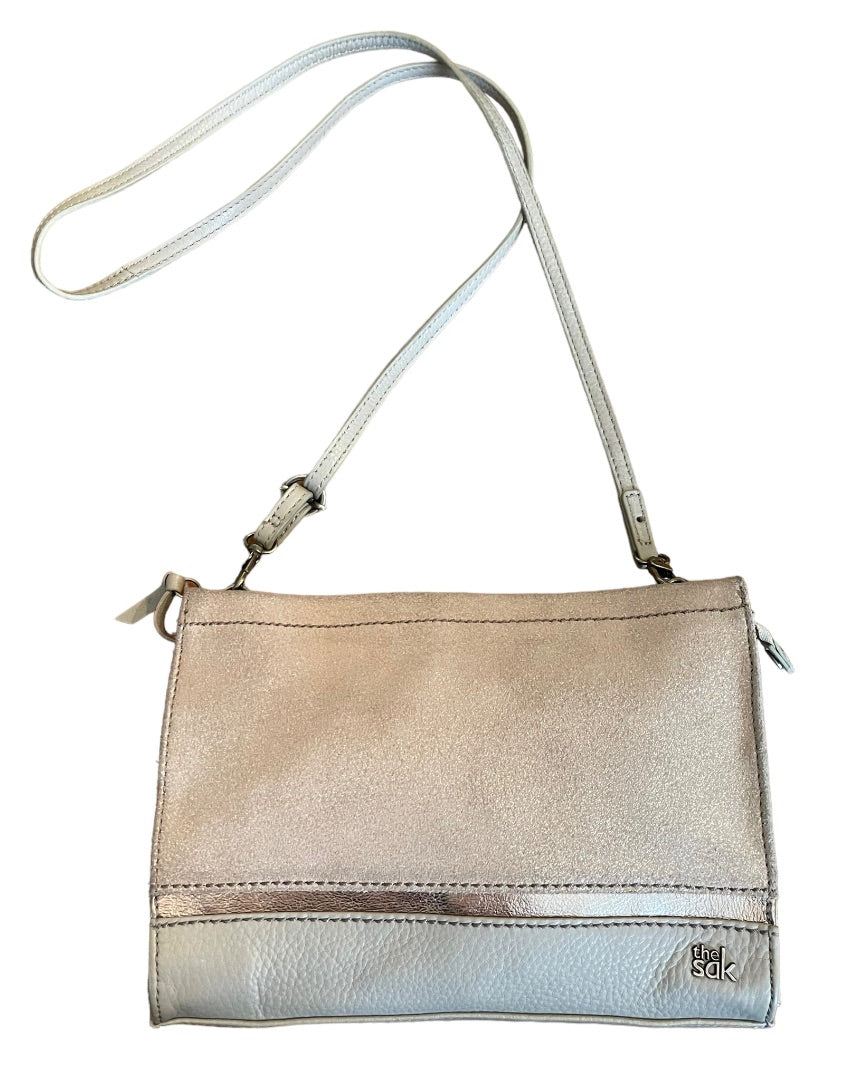 The Sak Glitter Rose Gold Leather Zipper Closure Handbag Crossbody