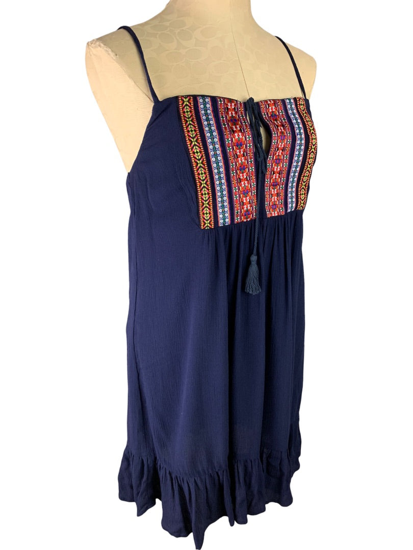 Small Way-In Clothing Company Women's Navy Blue Boho Sundress Spaghetti Strap Pullover