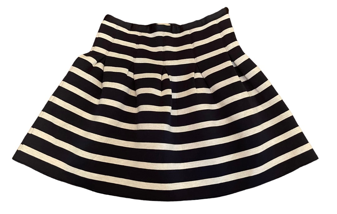 XS Gap Striped Side Zipper Flare Mini Skirt Navy White Ponte Knit