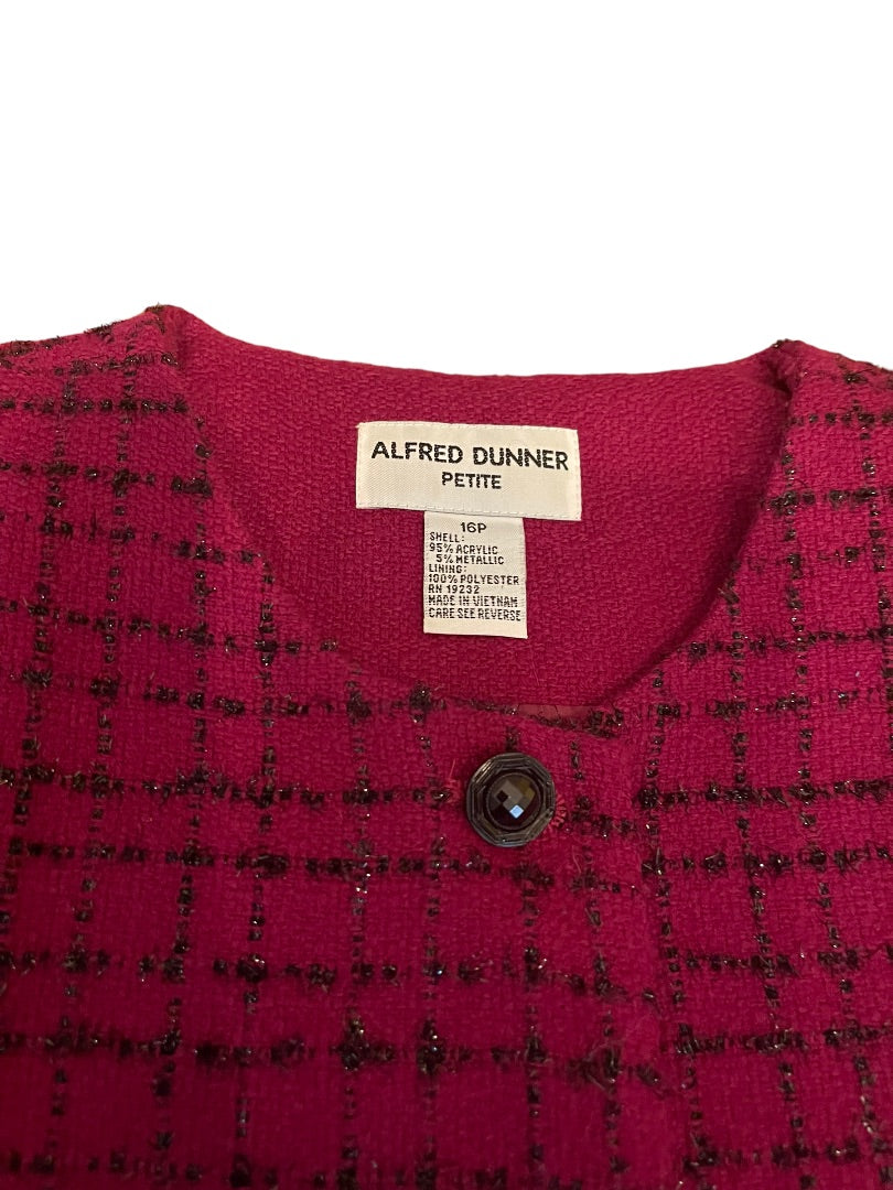 16P Alfred Dunner Petite Button Down Longsleeve Metallic Jacket Blazer Shoulder Pads