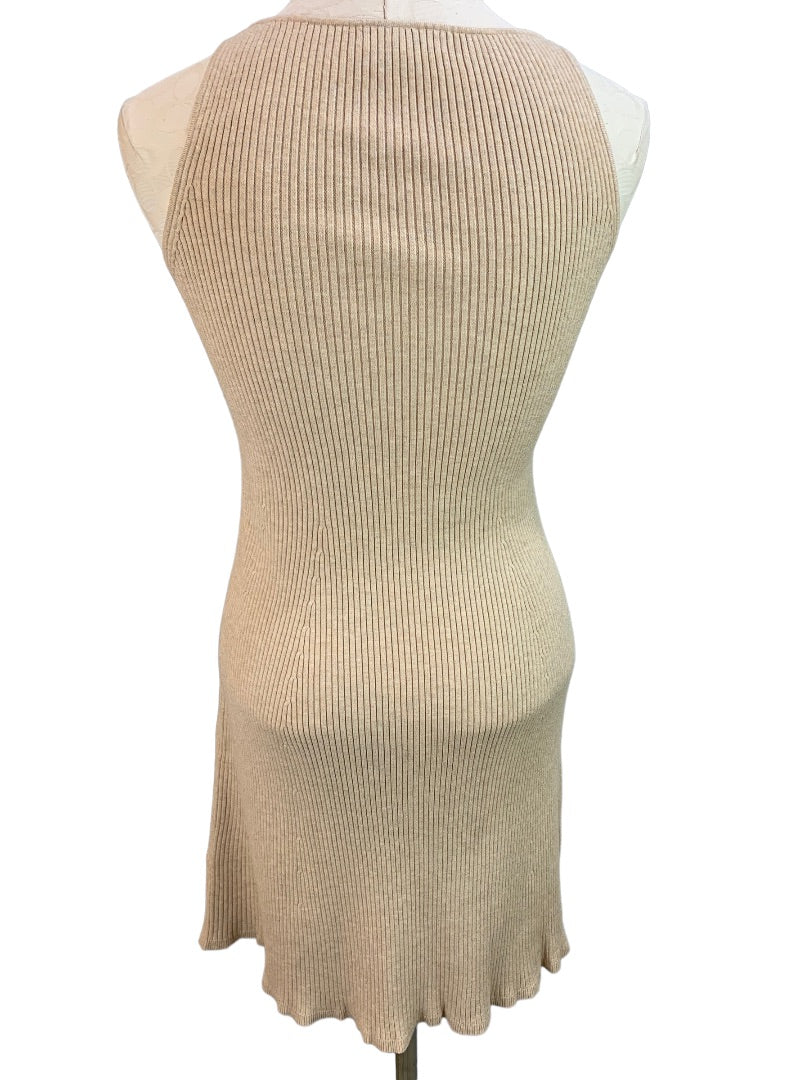 Small J.Crew Women's Tan Sculpted Rib Sleeveless Sweater Dress Style#BI279