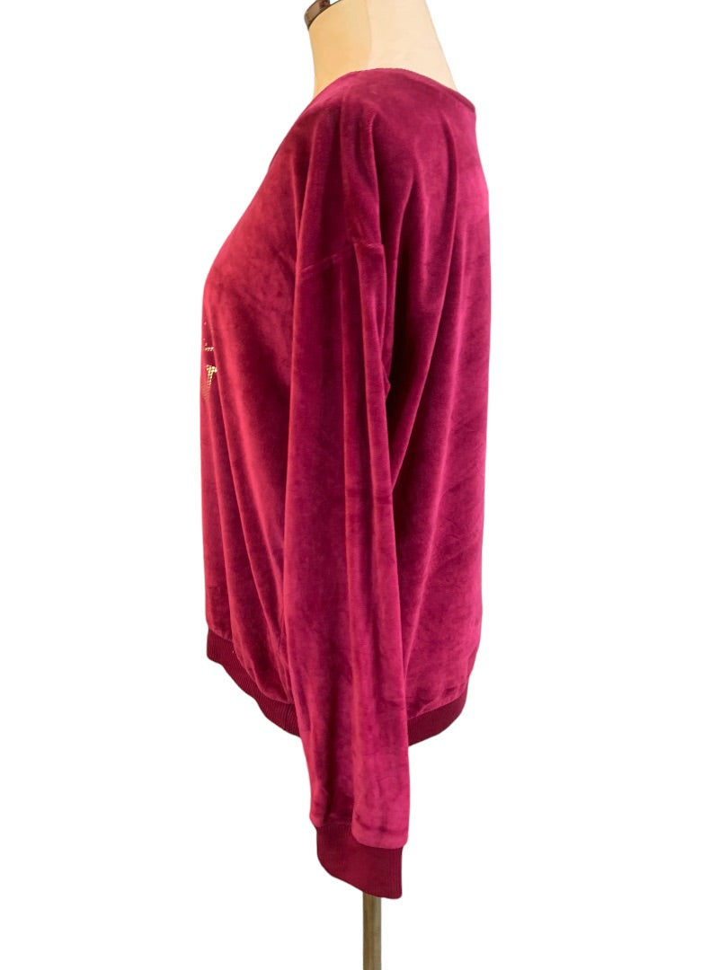 Large Place Women's "Queen" Raspberry Velour Pullover Shirt