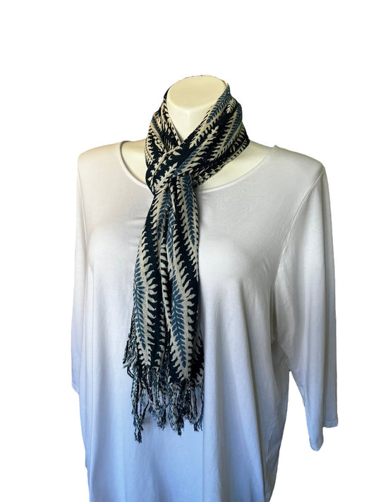 Spartina Long Linen Blend Scarf Blue Stripe Fringed