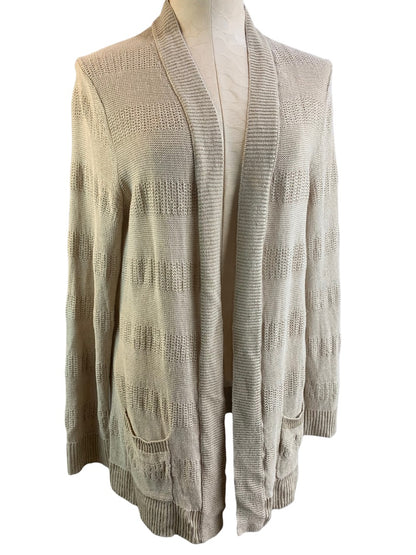 Large Talbots Women's Tan Open Linen Lightweight Cardigan Pockets Tunic Length