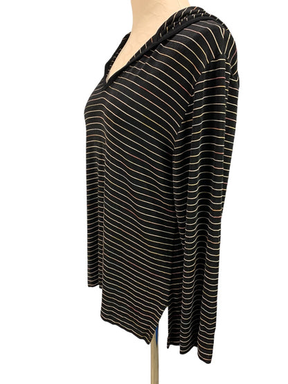 Medium Chico's Travelers Black Striped Pullover Hooded Top Travel Knit