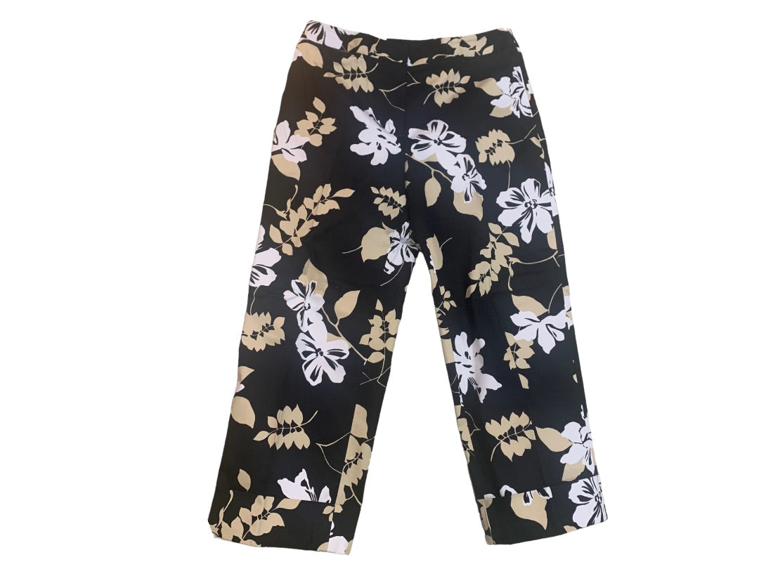 Size 8 Rafaella Women's Crop Pants Black Floral Leaf Print  23" Inseam Cuffed