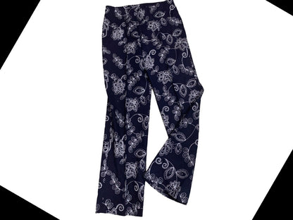 Size 10 Collection Harve Benard Women's Navy Blue Embroidered New Linen Blend Pants