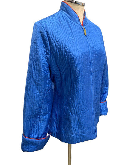 Large Carol Little Women's Blue Quited Silk Full Zip Jacket