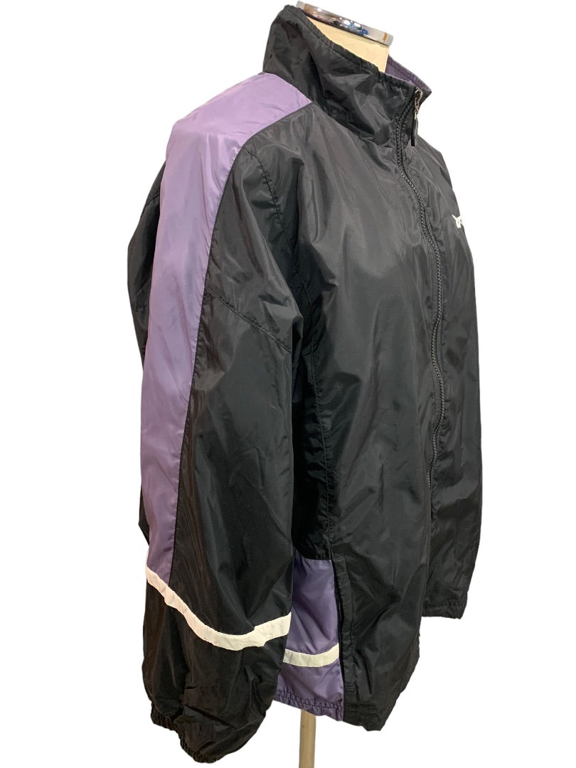 XL Reebok Women's Vintage Y2K Black Purple Windbreaker Full Zip Jacket