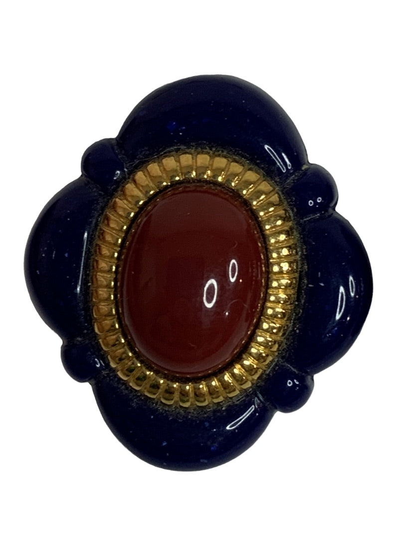 Avon Arabesque Faux Resin Lapis Lazuli Cinnabar Beaded Earrings