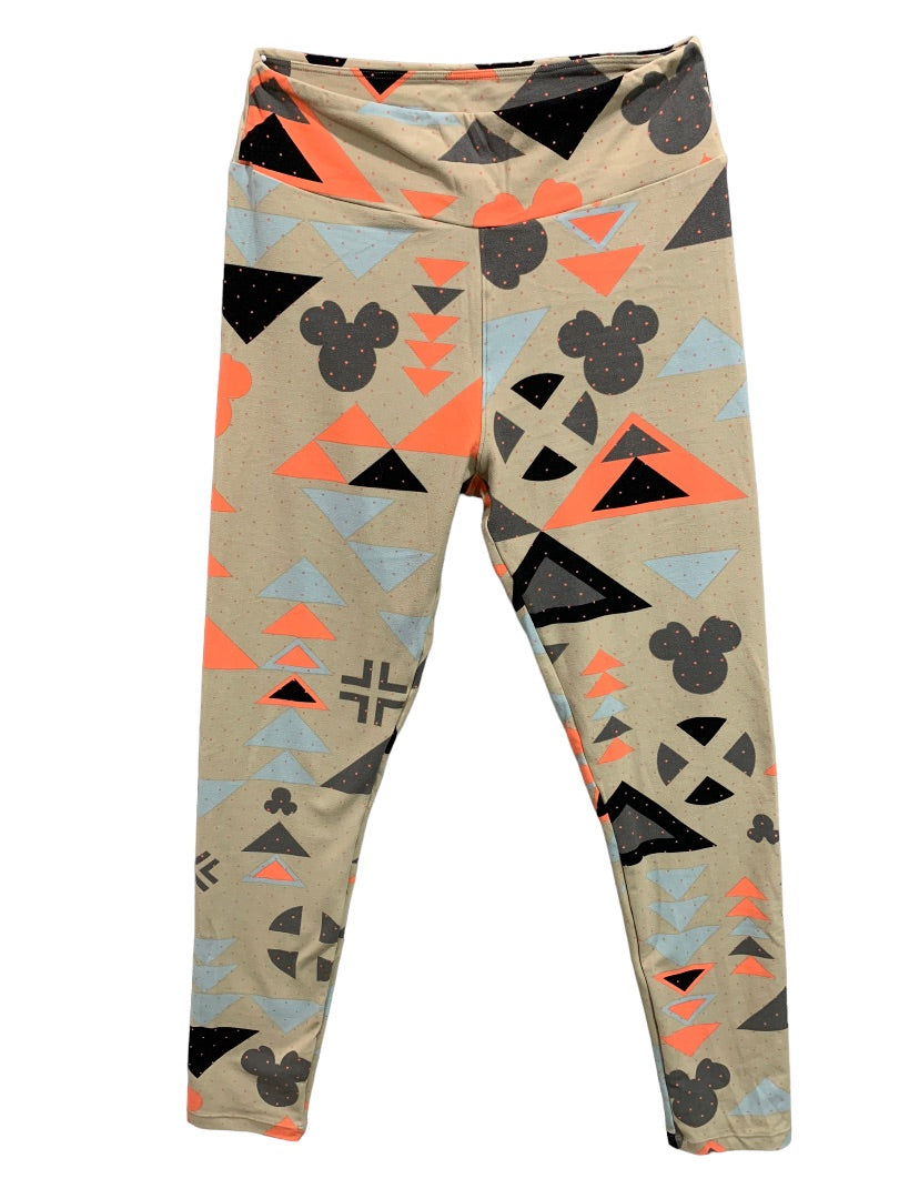 One Size LulaRoe Women's Mickey Geometric Leggings Tan Coral Triangles