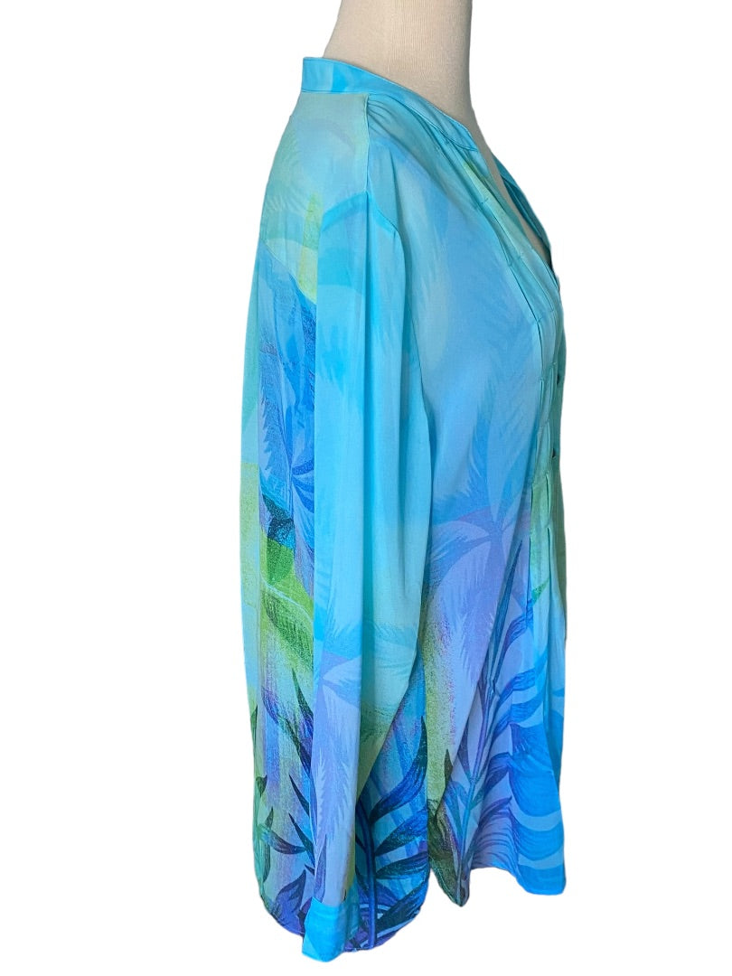 Medium Soft Surroundings Chiffon Blue Green Floral Tunic 2 Piece