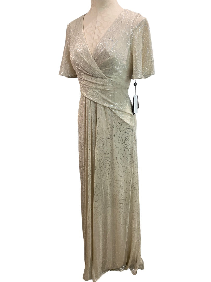 Size 2 Adrianna Papell Ablabaster Metallic Mesh Draped Gown New