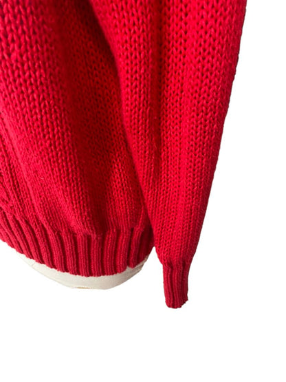 Large Illustrations Red Cable Knit Collared Vintage Sweater