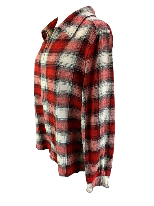 1X Giselle Apparel Junior Women's Zip Up Red Metallic Plaid Shirt Collared