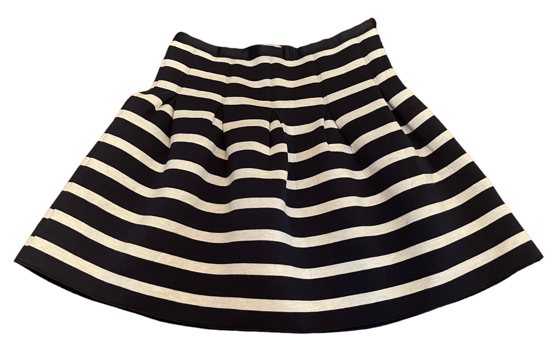 XS Gap Striped Side Zipper Flare Mini Skirt Navy White Ponte Knit