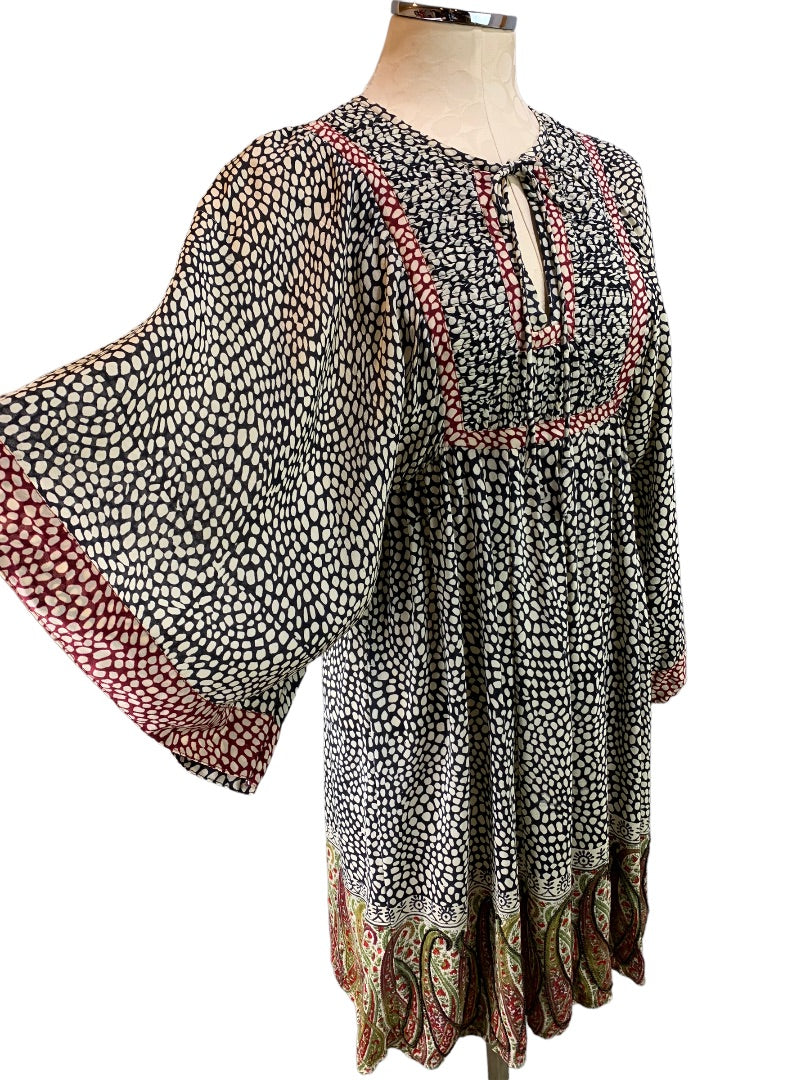 Small Tolani Women's Pullover Boho Lined Dress Kimono Sleeve Beaded Hem