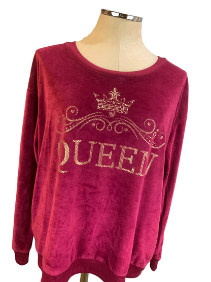 Large Place Women's "Queen" Raspberry Velour Pullover Shirt