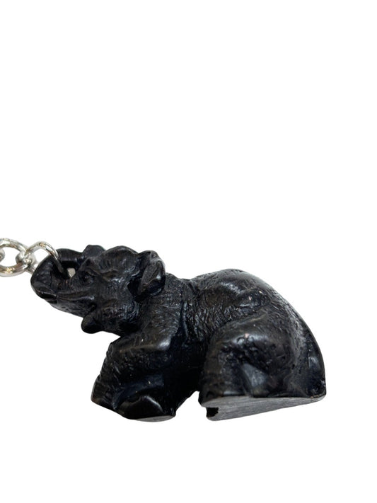 Vintage Black Resin Elephant Keychain Key Ring 2" New