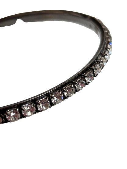 Silvertone Bangle Bracelet Rhinestone Studded 2.5" Diameter