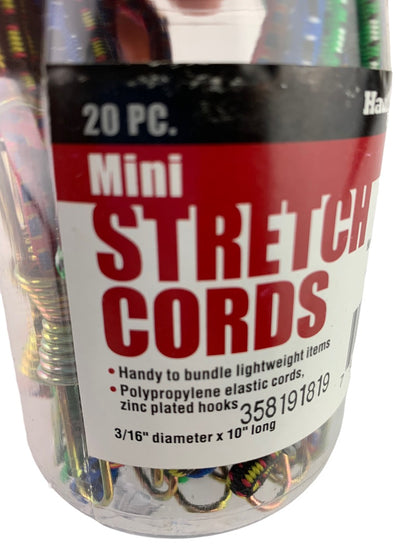 Haul Master 20 Piece Mini Stretch Cords 10" New Assorted 3/16" Diameter