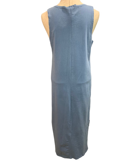 Medium Petite Studio Ease 1990s New Vintage Blue Knit Tank Dress Maxi