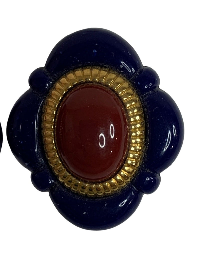 Avon Arabesque Faux Resin Lapis Lazuli Cinnabar Beaded Earrings