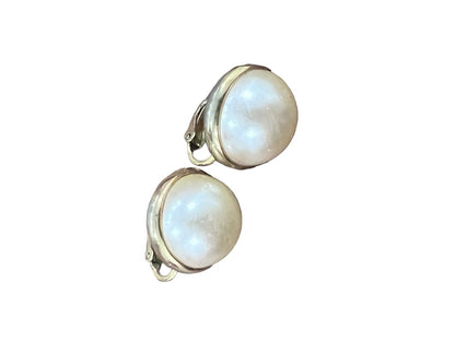 Champagne Cabochon Gold Tone Clip On Earrings Round