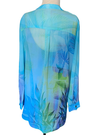 Medium Soft Surroundings Chiffon Blue Green Floral Tunic 2 Piece