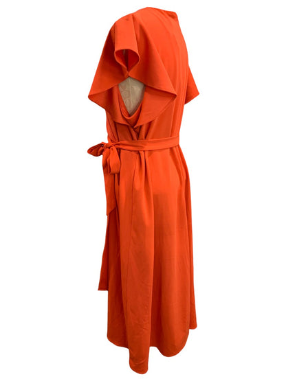 Size 16 DKNY New Wrap Style Orange Ruffle Sleeve Dress Knee Length