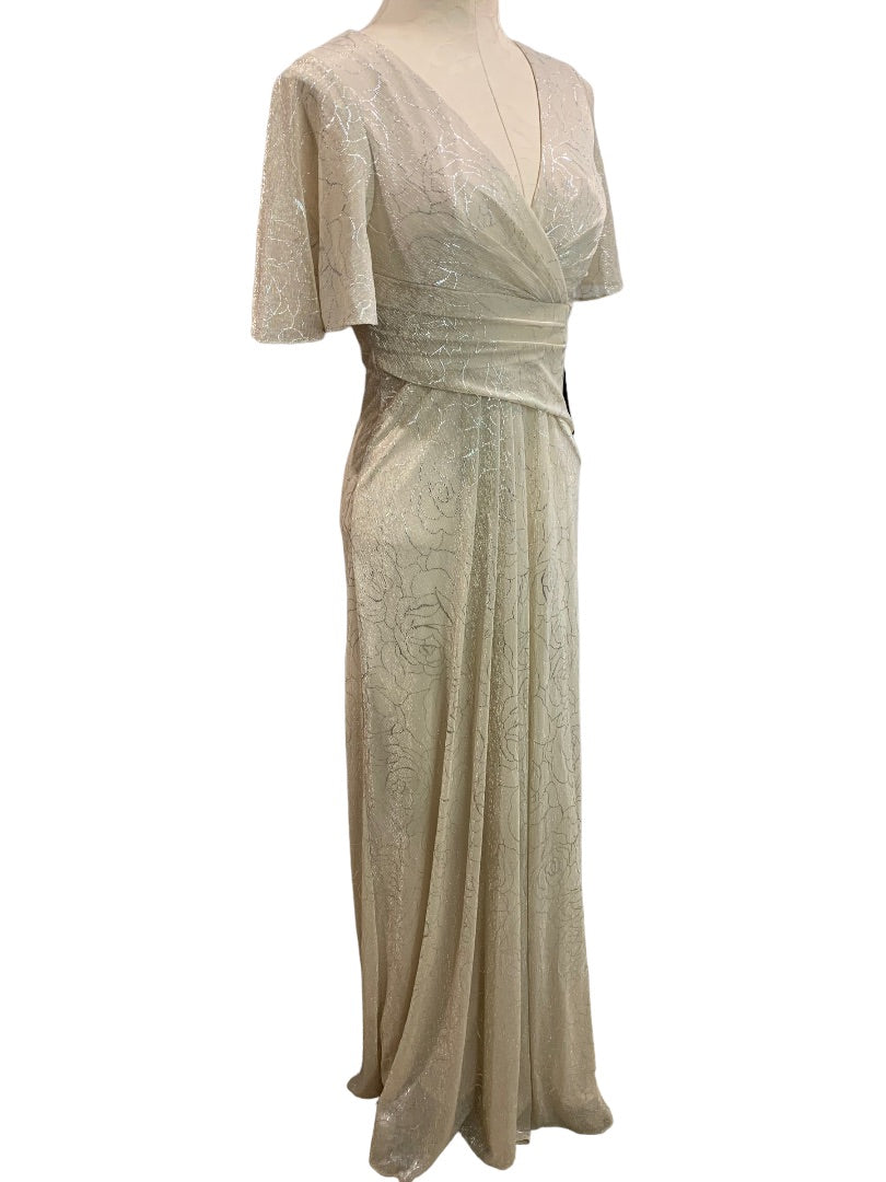 Size 2 Adrianna Papell Ablabaster Metallic Mesh Draped Gown New