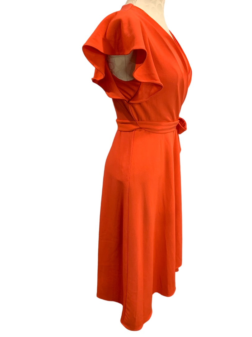 Size 2 DKNY Faux Wrap Style Orange Dress Stretch Polyester New