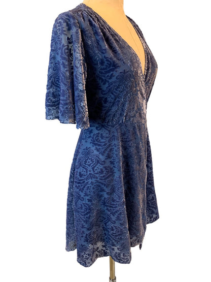 Small Mi Ami Nordstrom Blue Velvet Wrap Dress Short Sleeve