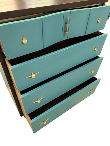 Midcentury Modern ReFab Dresser Painted Teal Brown Mainline by Hooker