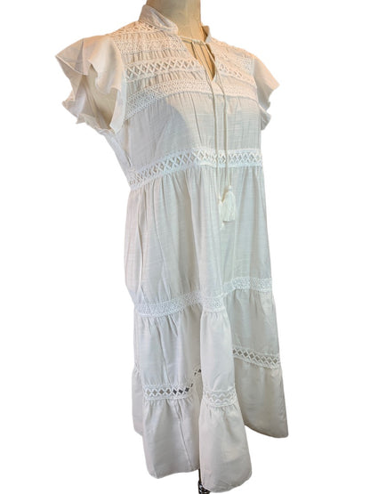 Medium Made with Love Women's White Peasant Dress Sheer Midi New