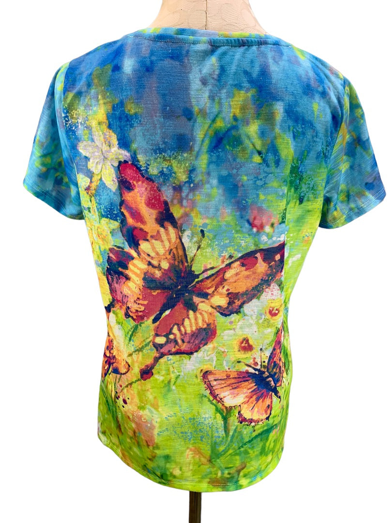 XL Petite Thomas and Olivia Women's Embellished Butterfly Scoop Neck Tshirt