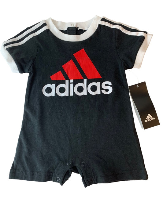 6 Months Adidas Boys Black One Piece Logo Short Sleeve Shorts New