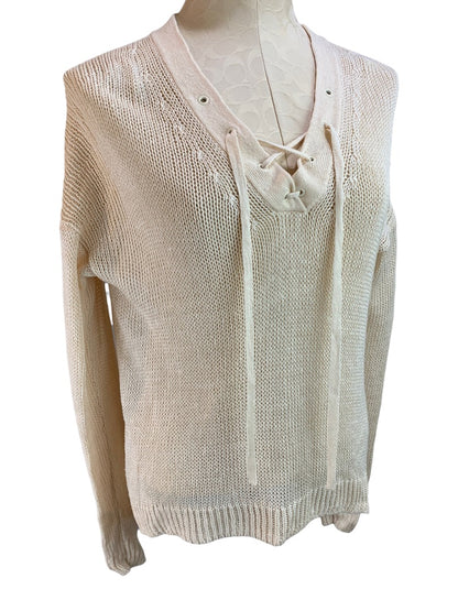 Small J.Crew Women's  Loose Knit Linen Sweater Lace Up Neckline Ivory