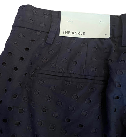 0P Ann Taylor Petites The Ankle Mid Rise Slim Leg Ankle Pants Eyelet Lined Womens Pants Navy