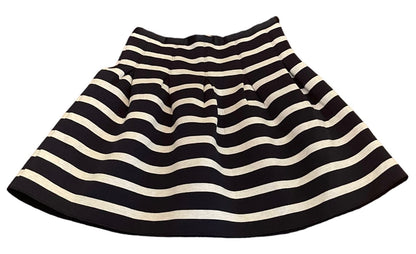 XS Gap Striped Side Zipper Flare Mini Skirt Navy White Ponte Knit