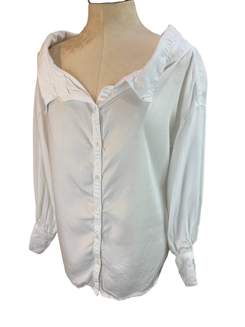 Medium Sneak Peek Women's White Oversize Open Collar Casual Button Down Shirt