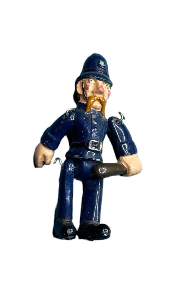 Vintage English British Policeman Jointed Metal Miniature 1.75" Articulated