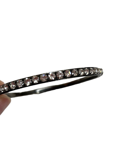 Silvertone Bangle Bracelet Rhinestone Studded 2.5" Diameter