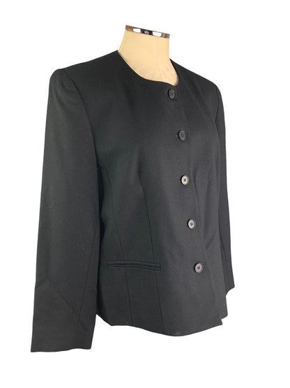 14P Talbots Petites Women's Black Wool Round Neck Button Up Blazer